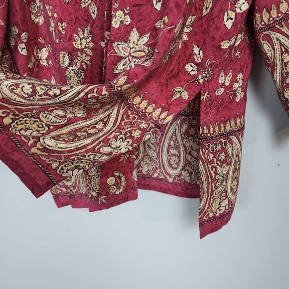 Vtg August Silk Womens Small Petite Button Front 100% Silk Tunic Top Red Floral - Picture 4 of 7